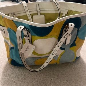 Coach Blue and Yellow Patchwork Tote